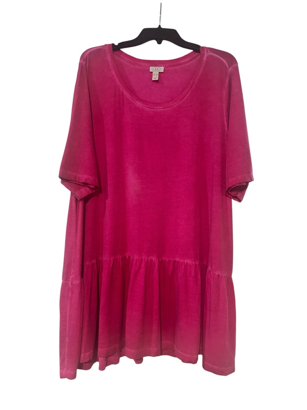LOGO by Lori Goldstein Hot Pink Short Sleeve Peplum Tunic